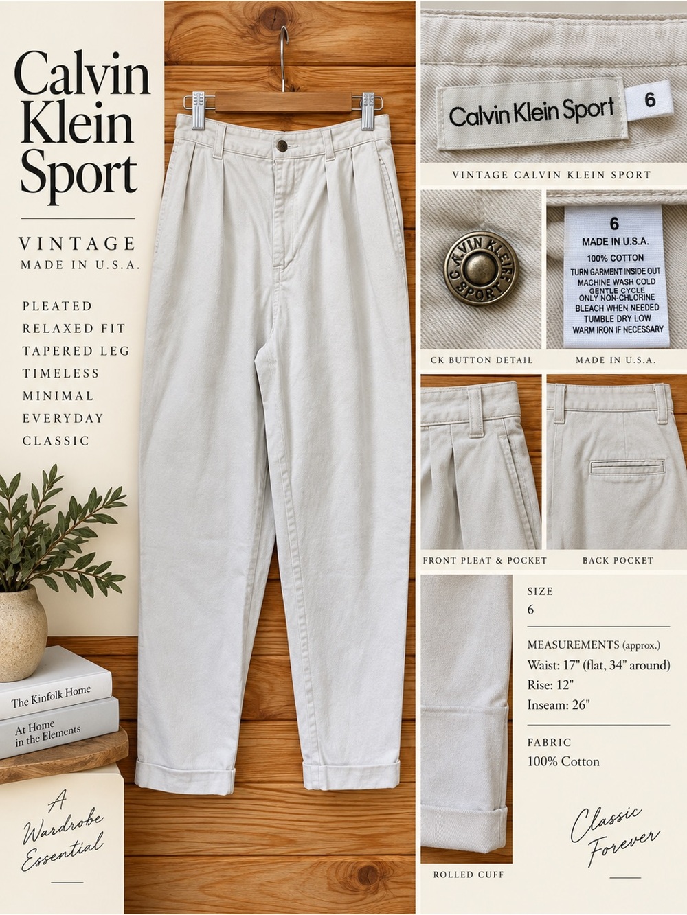 Vintage Calvin Klein Sport Pleated Pants Made in USA High Rise Cotton 6 / 26